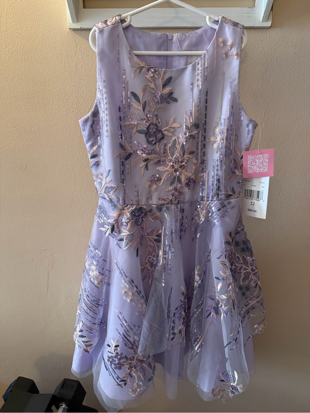 Rare Editions Lavender Floral Sequin Party Dress